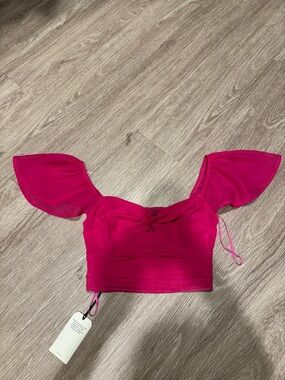 Abercrombie & Fitch Hot Pink Puff-Sleeve Crop Top